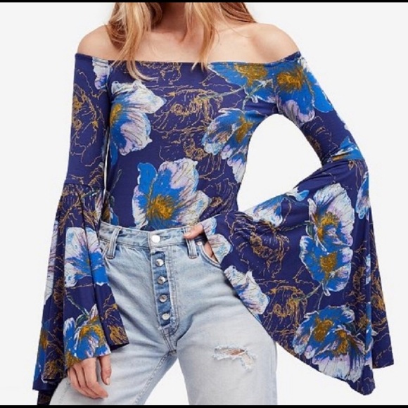 Free People Tops - Free People | New Navy Floral Flare Bell Sleeve